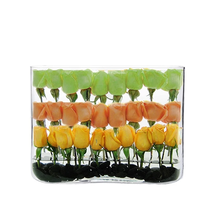Glass Rectangle Round Edge Oval Vase, L-16"x W-3"x H-12" (Wholesale 4 PCS/Case) 1 Glass Rectangle Round Edge Oval Vase, L-16"x W-3"x H-12" (Wholesale 4 PCS/Case)