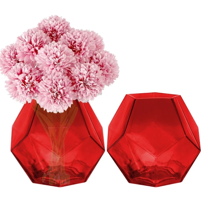 6" Geometric Red Glass Vases Candle Holder 1 6" Geometric Red Glass Vases Candle Holder
