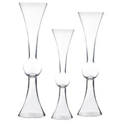 4 Pcs Reversible Glass Trumpet Clarinet Vase, H-24" X 6", 30" X 7.75" And 36" X 9"