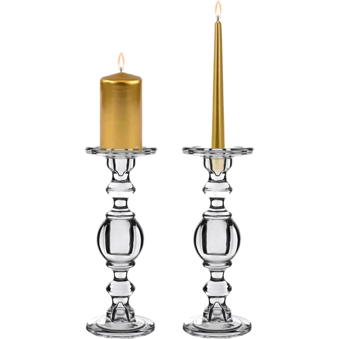 Baluster Glass Dual Use Pillar Taper Candle Holder, H-11.5" W-4.5" (Wholesale 6 PCS/Case) 1 Baluster Glass Dual Use Pillar Taper Candle Holder, H-11.5" W-4.5" (Wholesale 6 PCS/Case)