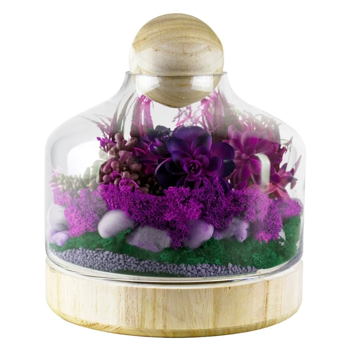 Glass Terrarium Vase With Wood Base And Stopper, H-11.5" D-9" (Wholesale 4 PCS/Case) 1 Glass Terrarium Vase With Wood Base And Stopper, H-11.5" D-9" (Wholesale 4 PCS/Case)