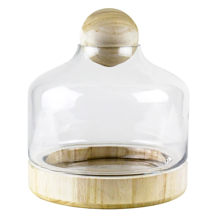 Glass Terrarium Vase With Wood Base And Stopper, H-11.5" D-9" (Wholesale 4 PCS/Case) 3 Glass Terrarium Vase With Wood Base And Stopper, H-11.5" D-9" (Wholesale 4 PCS/Case) - Image 3