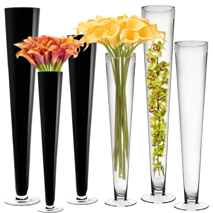 Glass Trumpet Vase, H-24", 28", 32" D-4.5" (Wholesale 6 PCS/Case) 1 Glass Trumpet Vase, H-24", 28", 32" D-4.5" (Wholesale 6 PCS/Case)
