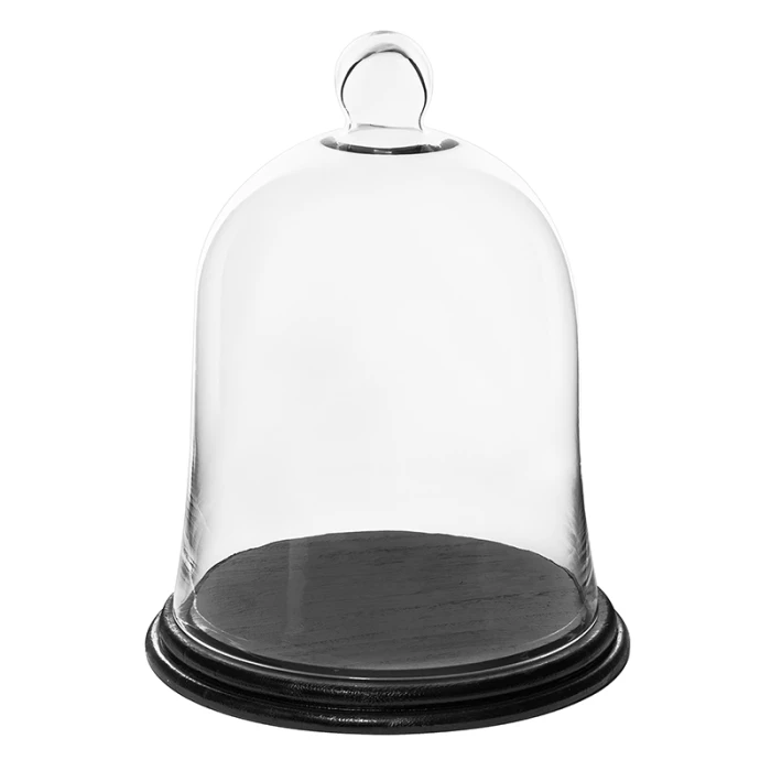 Glass Bell Dome Cloche With Black Wood Base, H-13" D-10" (Wholesale 2 PCS/Case) 4 Glass Bell Dome Cloche With Black Wood Base, H-13" D-10" (Wholesale 2 PCS/Case) - Image 4