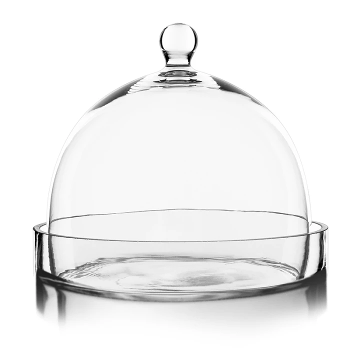 Glass Bell Dome Cloche With Glass Tray Base, H-7.5" D-8" (Wholesale 4 PCS/Case) 3 Glass Bell Dome Cloche With Glass Tray Base, H-7.5" D-8" (Wholesale 4 PCS/Case) - Image 3
