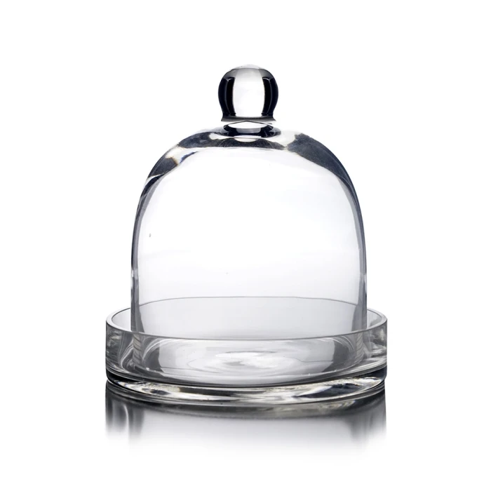 Glass Bell Dome Cloche With Glass Tray Base, H-8" D-7" (Wholesale 4 PCS/Case) 3 Glass Bell Dome Cloche With Glass Tray Base, H-8" D-7" (Wholesale 4 PCS/Case) - Image 3