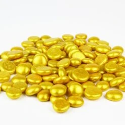 Gold Glass Flat Gemstone Vase Filler, 3/4" (Wholesale 28 LBS/Case) 10 Gold Glass Flat Gemstone Vase Filler, 3/4" (Wholesale 28 LBS/Case) -Home Decoration Discount gold glass flat marbles ggm001gd 2