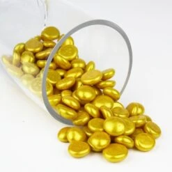 Gold Glass Flat Gemstone Vase Filler, 3/4" (Wholesale 28 LBS/Case) 9 Gold Glass Flat Gemstone Vase Filler, 3/4" (Wholesale 28 LBS/Case) -Home Decoration Discount gold glass flat marbles ggm001gd 3
