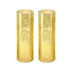 Case Of 24 - Glass Hurricane Candle Holder Shade Gold Flecked Chimney Tube, H-10" D-3"