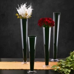 Black Glass Trumpet Vase, H-28" D-4.5" (Wholesale 6 PCS/Case) -Home Decoration Discount gtr135 28bk lifestyle 01