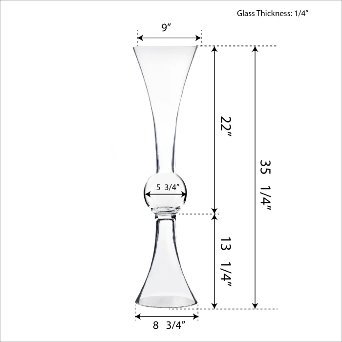 Reversible Glass Trumpet Clarinet Vase, H-36" D-9" (Wholesale 2 PCS/Case) 2 Reversible Glass Trumpet Clarinet Vase, H-36" D-9" (Wholesale 2 PCS/Case) - Image 2