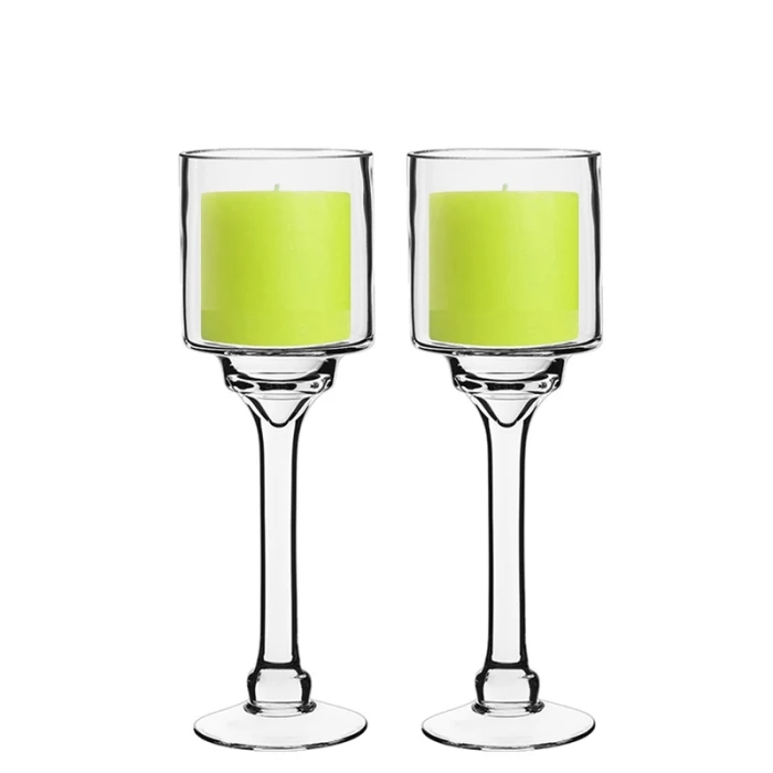 Long Stem Glass Candle Holder Set Of 3. H-12"/14"/16" X D-4" (Pack Of 6 Sets - 18 Pcs) 3 Long Stem Glass Candle Holder Set Of 3. H-12"/14"/16" X D-4" (Pack Of 6 Sets - 18 Pcs) - Image 3