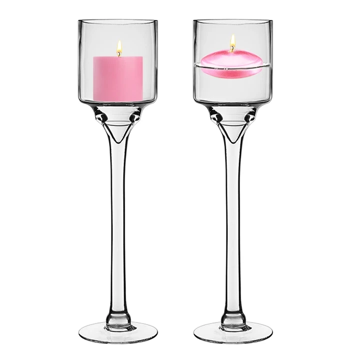 Glass Long Stem Candle Holder, H-16" D-4" (Wholesale 6 PCS/Case) 1 Glass Long Stem Candle Holder, H-16" D-4" (Wholesale 6 PCS/Case)