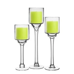 Long Stem Glass Candle Holder Set Of 3. H-12"/14"/16" X D-4" (Pack Of 6 Sets - 18 Pcs)