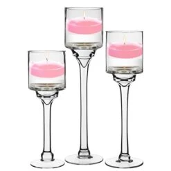 Long Stem Glass Candle Holder Set Of 3. H-12"/14"/16" X D-4" (Pack Of 6 Pcs) -Home Decoration Discount hurricanes glass candle holders gfc121 set valentines