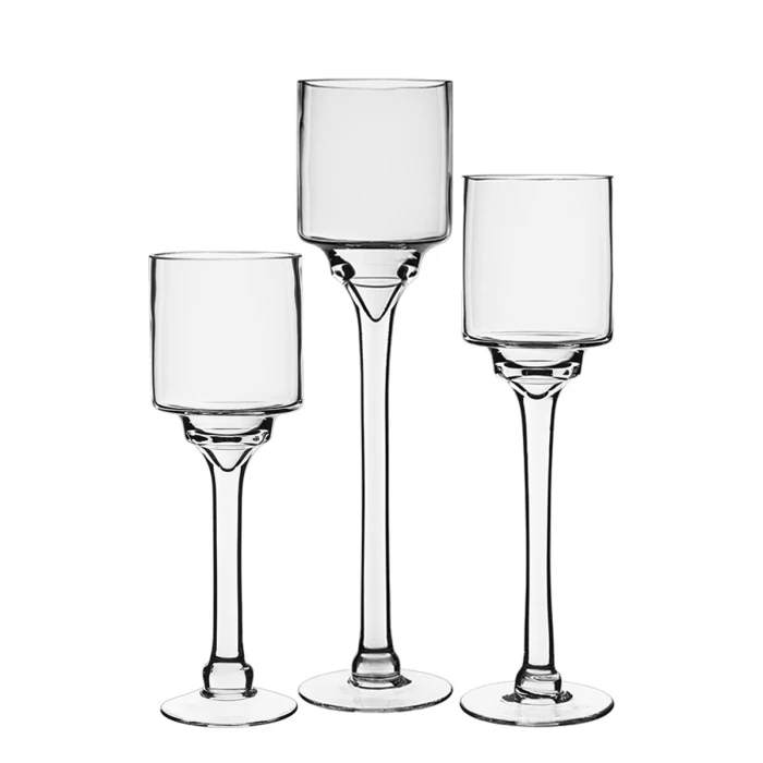 Long Stem Glass Candle Holder Set Of 3. H-12"/14"/16" X D-4" (Pack Of 6 Sets - 18 Pcs) 6 Long Stem Glass Candle Holder Set Of 3. H-12"/14"/16" X D-4" (Pack Of 6 Sets - 18 Pcs) - Image 6