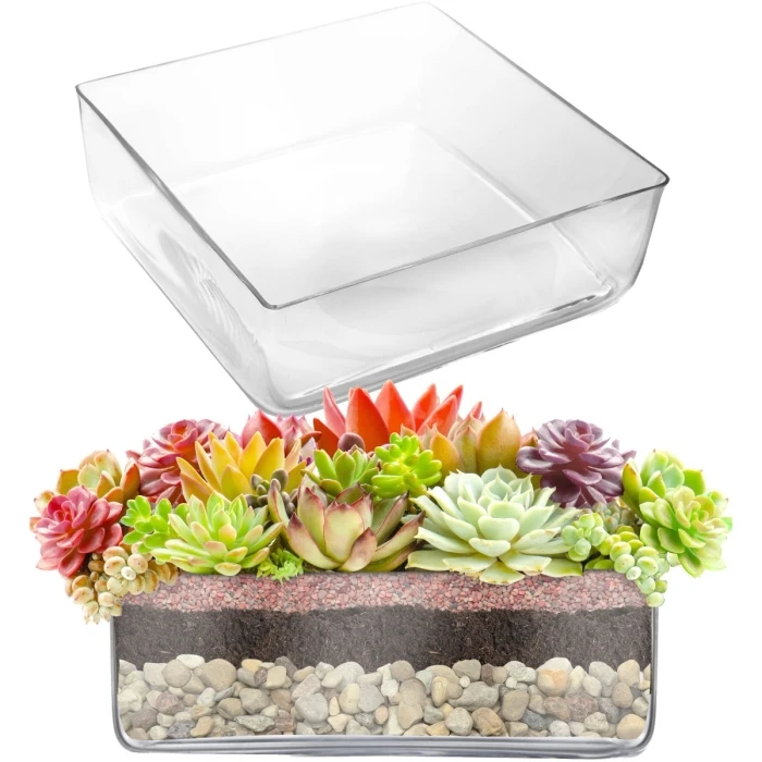Glass Square Vase, 12" X 12" X 4" (Wholesale 3 PCS/Case) 1 Glass Square Vase, 12" X 12" X 4" (Wholesale 3 PCS/Case)