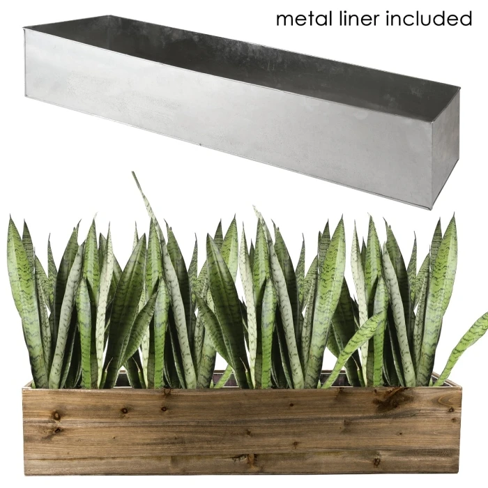 Wood Rectangle Planter Box With Metal Zinc Liner, 8" X 40" X 8" (Wholesale 2 PCS/Case) 1 Wood Rectangle Planter Box With Metal Zinc Liner, 8" X 40" X 8" (Wholesale 2 PCS/Case)