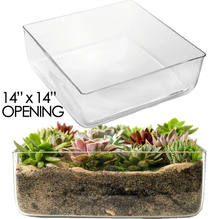 Glass Square Vase, 14" X 14" X 5" (Wholesale 2 PCS/Case) 1 Glass Square Vase, 14" X 14" X 5" (Wholesale 2 PCS/Case)