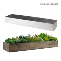 Case Of 6 - Wood Rectangle Planter Box With Metal Zinc Liner, 6" X 24" X 3"