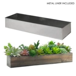 Case Of 6 - Wood Rectangle Planter Box With Metal Zinc Liner, 6" X 18" X 3"