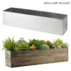 Wood Rectangle Planter Box With Metal Zinc Liner, 6" X 24" X 6" (Wholesale 4 PCS/Case)