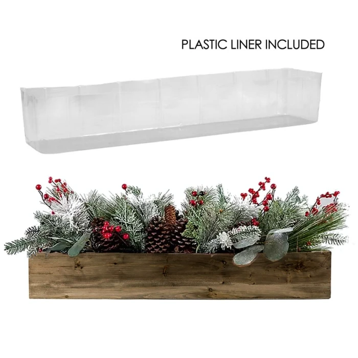 Natural Wood Rectangle Planter Box With Plastic Liner, 5" X 28" X 4" (Wholesale 6 PCS/Case) 1 Natural Wood Rectangle Planter Box With Plastic Liner, 5" X 28" X 4" (Wholesale 6 PCS/Case)