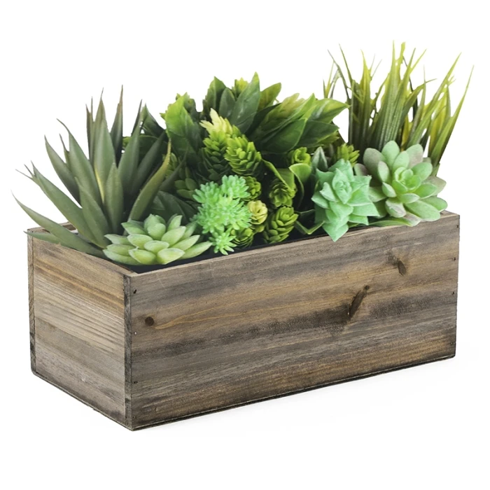 Wood Rectangle Planter Box W/ Plastic Liner, 5" X 10" X 4" (Wholesale 20 PCS/Case) 4 Wood Rectangle Planter Box W/ Plastic Liner, 5" X 10" X 4" (Wholesale 20 PCS/Case) - Image 4