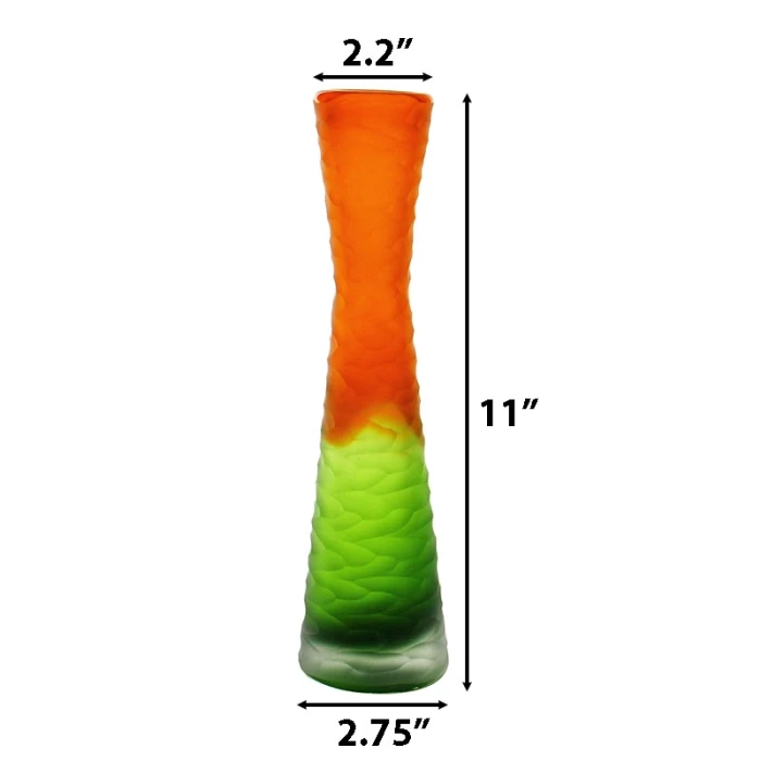Carved Orange And Green Color Vintage Style Glass Vase H-11" D-2.75" (Wholesale 6 Pcs Per Case) 2 Carved Orange And Green Color Vintage Style Glass Vase H-11" D-2.75" (Wholesale 6 Pcs Per Case) - Image 2