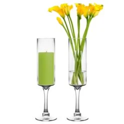 Glass Long Stem Pillar Candle Holder H-16" X D-3.5" Clear (Wholesale Pack Of 6) -Home Decoration Discount pillar glass long stem candle holder gfc102 16