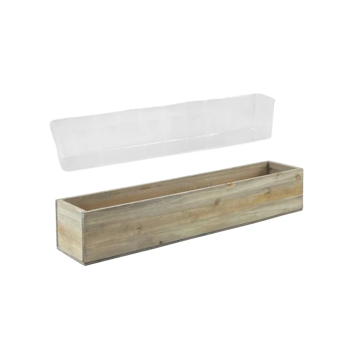 Natural Wood Rectangle Planter Box With Plastic Liner, 4" X 22" X 5" (Wholesale 6 PCS/Case) 3 Natural Wood Rectangle Planter Box With Plastic Liner, 4" X 22" X 5" (Wholesale 6 PCS/Case) - Image 3