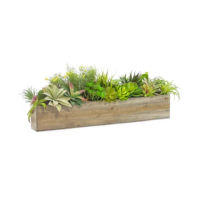 Natural Wood Rectangle Planter Box With Plastic Liner, 4" X 22" X 5" (Wholesale 6 PCS/Case) 1 Natural Wood Rectangle Planter Box With Plastic Liner, 4" X 22" X 5" (Wholesale 6 PCS/Case)