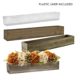 Wood Rectangle Planter Box With Plastic Liner, 22", 28", 34" (Wholesale 6 PCS/Case)