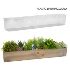 Natural Wood Rectangle Planter Box With Plastic Liner, 5" X 28" X 4" (Wholesale 6 PCS/Case) 7 Natural Wood Rectangle Planter Box With Plastic Liner, 5" X 28" X 4" (Wholesale 6 PCS/Case) -Home Decoration Discount rectangle wood planter box wpcb052804 plants 1