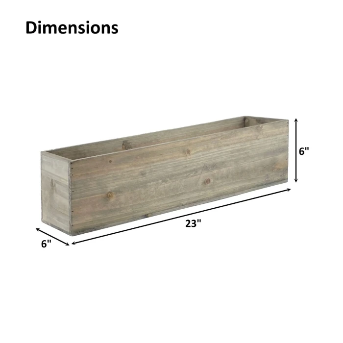 Natural Wood Rectangle Planter Box With Plastic Liner, 6" X 23" X 6" (Wholesale 4 PCS/Case) 2 Natural Wood Rectangle Planter Box With Plastic Liner, 6" X 23" X 6" (Wholesale 4 PCS/Case) - Image 2