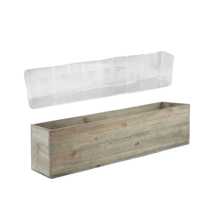 Natural Wood Rectangle Planter Box With Plastic Liner, 6" X 23" X 6" (Wholesale 4 PCS/Case) 3 Natural Wood Rectangle Planter Box With Plastic Liner, 6" X 23" X 6" (Wholesale 4 PCS/Case) - Image 3