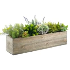 Natural Wood Rectangle Planter Box With Plastic Liner, 6" X 23" X 6" (Wholesale 4 PCS/Case)