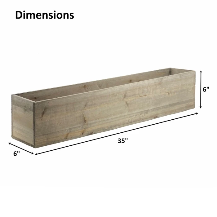 Natural Wood Rectangle Planter Box With Plastic Liner, 6" X 35" X 6" (Wholesale 3 PCS/Case) 2 Natural Wood Rectangle Planter Box With Plastic Liner, 6" X 35" X 6" (Wholesale 3 PCS/Case) - Image 2