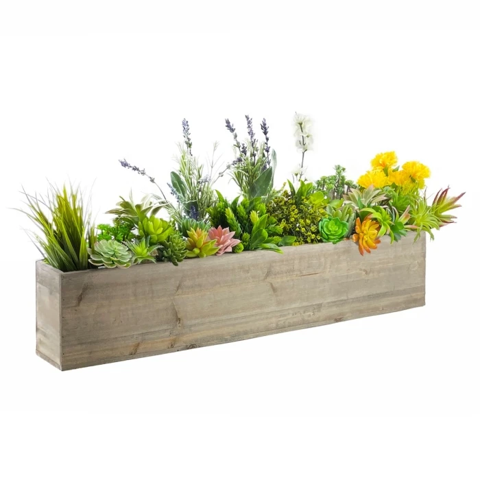 Natural Wood Rectangle Planter Box With Plastic Liner, 6" X 35" X 6" (Wholesale 3 PCS/Case) 1 Natural Wood Rectangle Planter Box With Plastic Liner, 6" X 35" X 6" (Wholesale 3 PCS/Case)