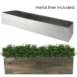 Wood Rectangle Planter Box With Metal Zinc Liner, 8" X 32" X 8" (Wholesale 2 PCS/Case)