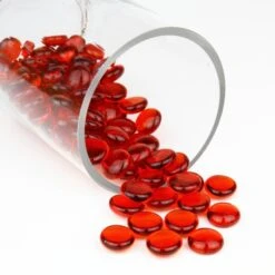 Red Glass Flat Gemstone Vase Filler, 3/4" (Wholesale 28 LBS/Case) 8 Red Glass Flat Gemstone Vase Filler, 3/4" (Wholesale 28 LBS/Case) -Home Decoration Discount red glass flat marbles ggm001r 3