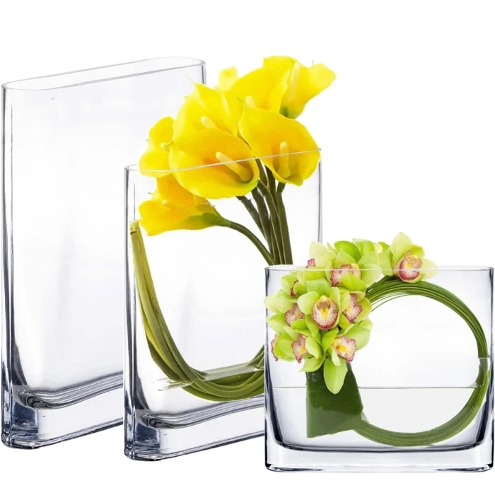Glass Rectangle Round Edge Oval Vase, L-6"/8"/10"/12" X W-1.75" X H-7", Pack Of 6 Pcs 1 Glass Rectangle Round Edge Oval Vase, L-6"/8"/10"/12" X W-1.75" X H-7", Pack Of 6 Pcs