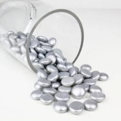 Silver Glass Flat Gemstone Vase Filler, 3/4" (Wholesale 28 LBS/Case) 8 Silver Glass Flat Gemstone Vase Filler, 3/4" (Wholesale 28 LBS/Case) -Home Decoration Discount silver glass flat marbles ggm001sl 3