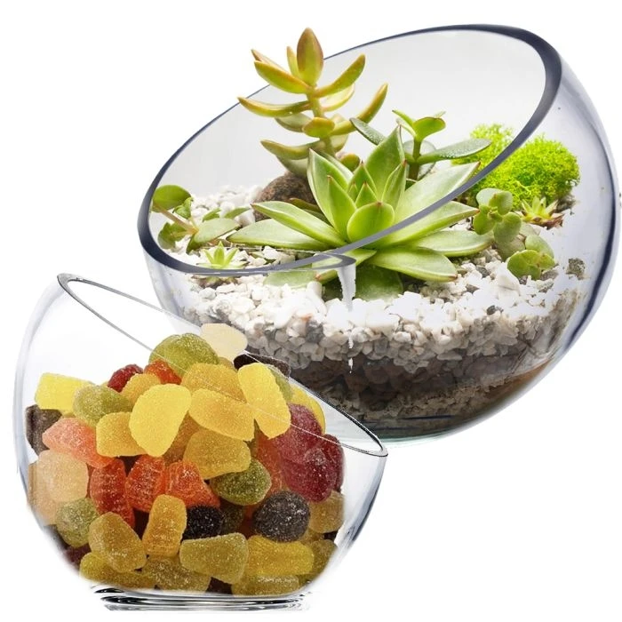 Glass Slant Cut Pod Terrarium Bowl, H-6.25" X 6.75", 9" X 10" (Wholesale 8 PCS/Case) 1 Glass Slant Cut Pod Terrarium Bowl, H-6.25" X 6.75", 9" X 10" (Wholesale 8 PCS/Case)