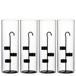 Case Of 36 - Metal Black Tea Light Stand H-11.75" D-4.25" With 14" Hurricanes Tubes