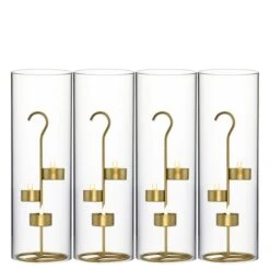 Case Of 36 - Metal Gold Tea Light Stand H-11.75" D-4.25" With 14" Hurricanes Tubes