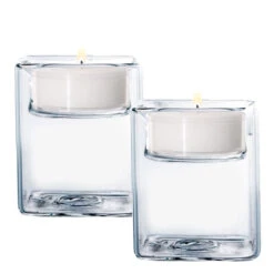 Case Of 144 - Glass Reversible Block Tealight Candle Holder, H-2.5" W-2.5"