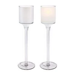 Case Of 36 - White Glass Long Stem Candle Holder, H-9" D-2"