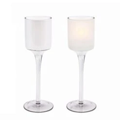 Case Of 36 - White Glass Long Stem Candle Holder, H-7.5" D-2"