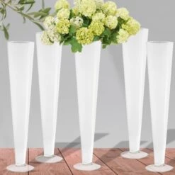 Case Of 6 - White Glass Trumpet Vase, H-24" D-4.5" -Home Decoration Discount white turmpet vases 1